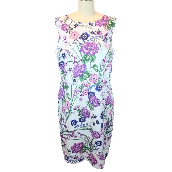 TALBOTS Purple Floral Sateen Botanical Gardens Sheath Dress Size 12 Cotton - Picture 2 of 10